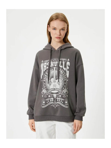 Koton Slogan Printed Hooded Sweatshirt Relax Fit Raised