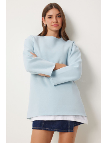 Happiness İstanbul Women's Sky Blue Raised Oversize Knitted Sweatshirt