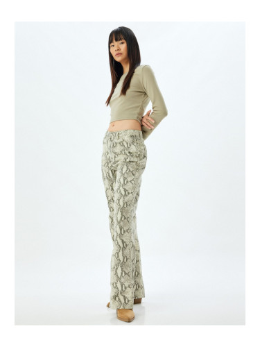 Koton Snakeskin Patterned Trousers Straight Leg Buttoned Pocket Cotton