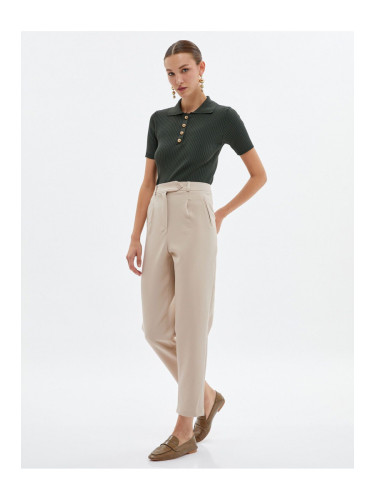 Koton Fabric Trousers High Waist Pleat Detailed Buttoned Zipper