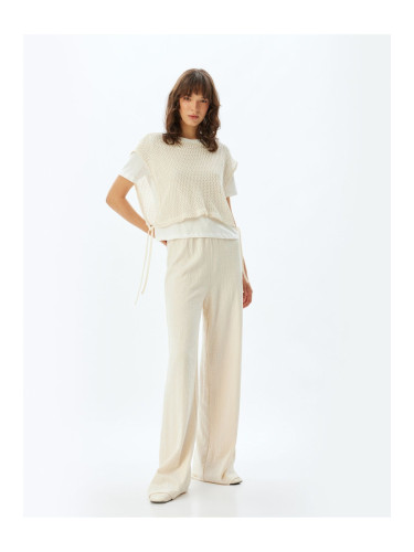 Koton Wide Leg Trousers Textured Elastic Waist Cotton