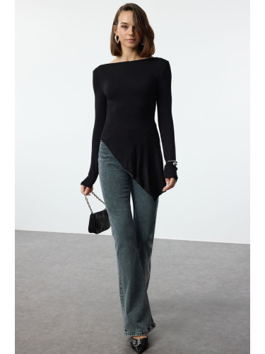 Trendyol Black Viscose/Soft Fabric Asymmetric Flexible Knitted Blouse