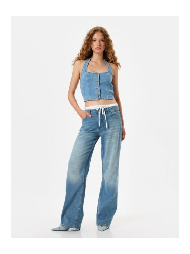 Koton Wide Leg Jeans Double Waist Detail Cotton - Straight Fit Jeans