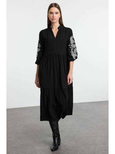 Trendyol Black Embroidered Wide Cut Midi Woven Dress