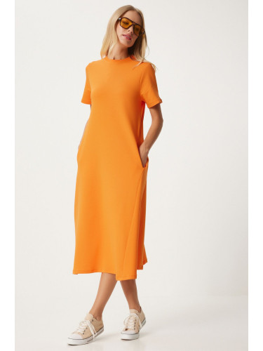 Happiness İstanbul Women's Orange A-Line Summer Cotton Dress