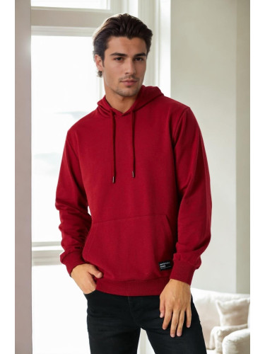 12612 Dewberry Hooded Kangaroo Pocket Mens Sweatshirt-BURGUNDY