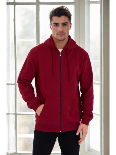 94090 Dewberry Kangaroo Pocket Hooded Zipper Mens Sweatshirt-BURGUNDY