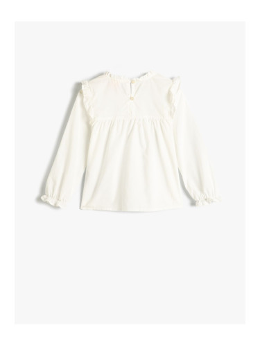 Koton Shirt Long Sleeve Ruffled Round Collar Buttoned at Back