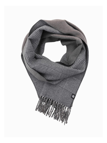 Ombre Double-sided men's checkered scarf with tassels - black and white