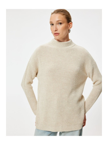 Koton Oversize Knitwear Sweater Hip Length Stand Collar Long Sleeve Soft Texture