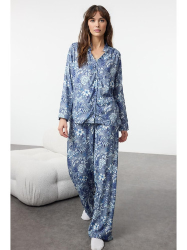 Trendyol Blue-Multicolored Floral Viscose Woven Pajama Set