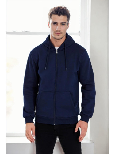 94090 Dewberry Kangaroo Pocket Hooded Zipper Mens Sweatshirt-NAVY