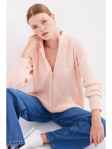 Bigdart 15880 Zippered Knitwear Cardigan - Powder