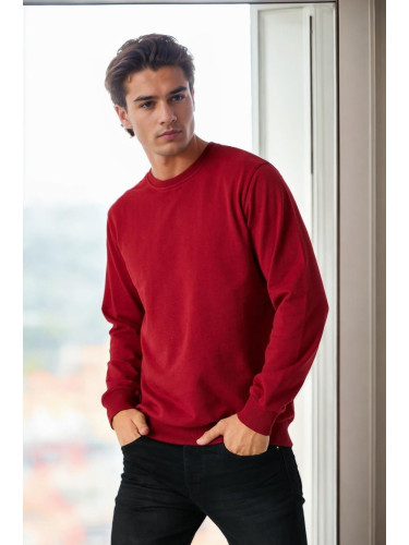 64602 Dewberry Basic Crew Neck Mens Sweatshirt-BURGUNDY