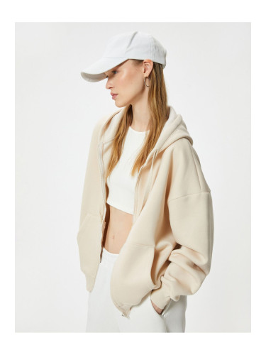 Koton Hooded Zippered Oversize Sweatshirt with Kangaroo Pocket