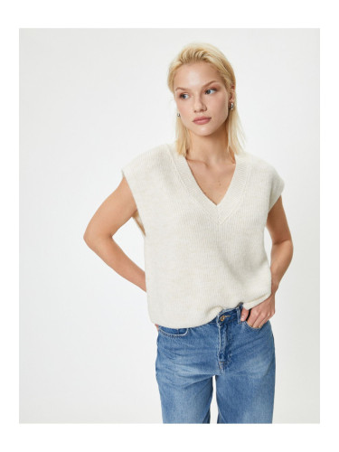 Koton Knitwear Oversize Sweater V-Neck Soft Textured