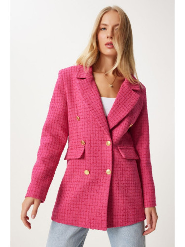 Happiness İstanbul Women's Dark Pink Buttoned Blazer Tweed Jacket