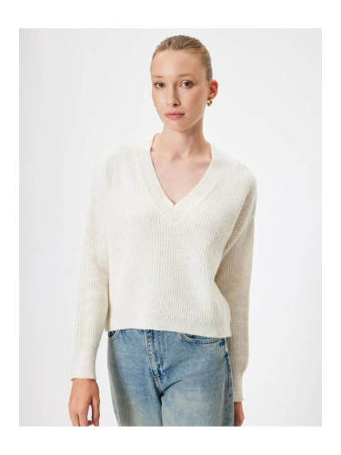 Koton V Neck Knitted Sweater Long Sleeve Textured