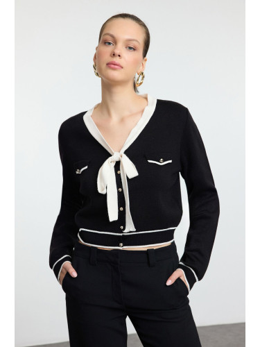 Trendyol Black Ribbon Detailed Knitwear Cardigan