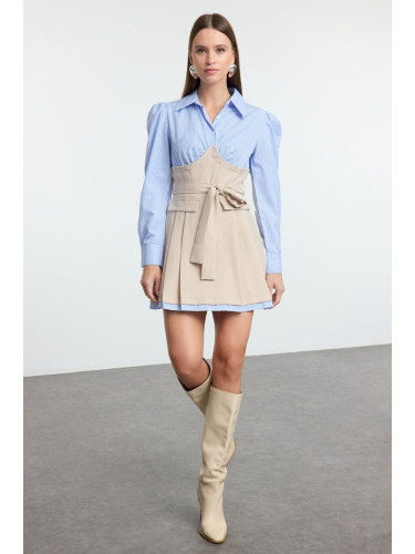 Trendyol Beige Shirt Collar Detailed Mini Woven Dress