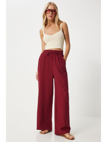 Happiness İstanbul Women's Burgundy Muslin Palazzo Trousers