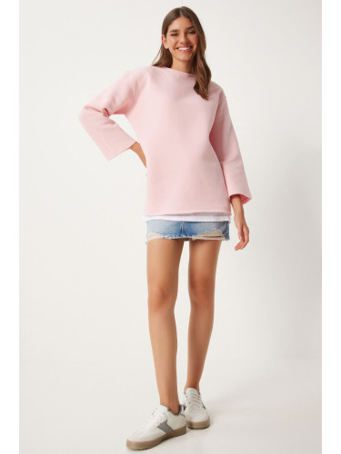 Happiness İstanbul Women's Pink Raised Oversize Knitted Sweatshirt