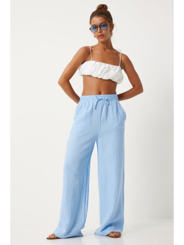 Happiness İstanbul Women's Sky Blue Muslin Palazzo Trousers