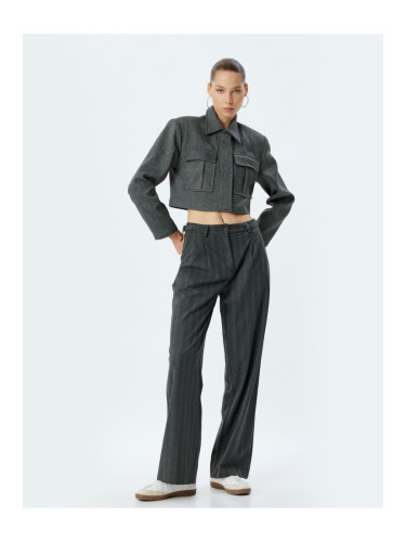 Koton Fabric Trousers Straight Leg Standard Waist Button Belt Detail Viscose Blend