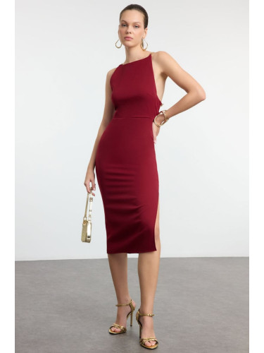 Trendyol Burgundy Removable Chain Accessory Detailed Woven Dress