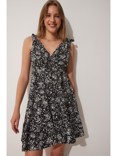 Happiness İstanbul Women's Black Summer Floral Viscose Dress