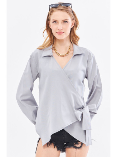 armonika Women's Gray Collar Double Breasted Blouse