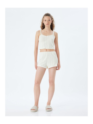 Koton Strap Crop Pajama Top Ruffle Cotton