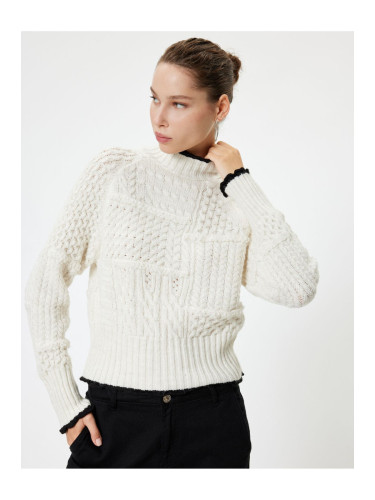 Koton High Collar Sweater Knitted Textured Piping Long Sleeve