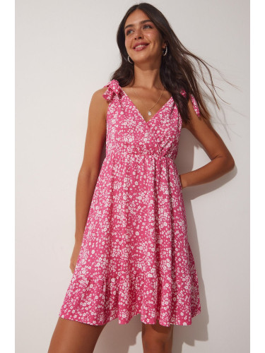 Happiness İstanbul Women's Pink Summer Floral Viscose Dress