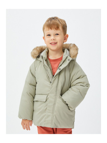 Koton Hooded Coat Plush Lined Padded Pocket