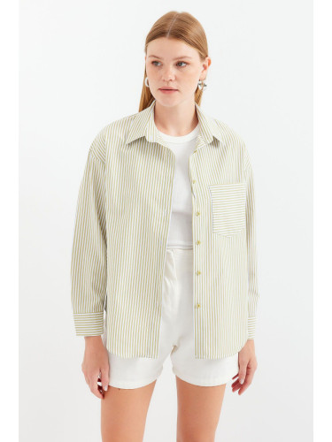 Bigdart 20212 Single Pocket Striped Oversize Shirt - E.Green