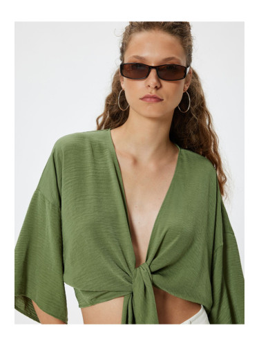 Koton Crop Top V-Neck Tie Detailed Oversize Kimono Sleeve