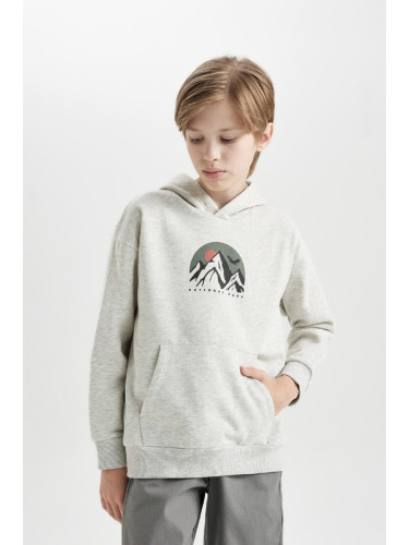 DEFACTO Boy Oversize Fit Wide Pattern Printed Hooded Sweatshirt