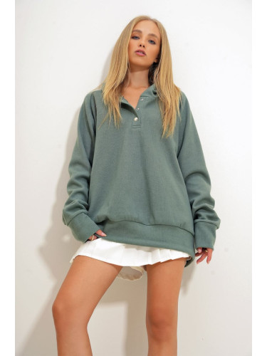 Trend Alaçatı Stili Khaki Women's Sweatshirt