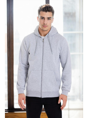 94090 Dewberry Kangaroo Pocket Hooded Zipper Mens Sweatshirt-GREY