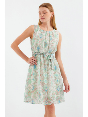 Bigdart 2501 Patterned Zero Sleeve Chiffon Dress - Mint