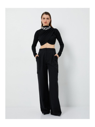 Koton Crop T-Shirt Draped Long Sleeve