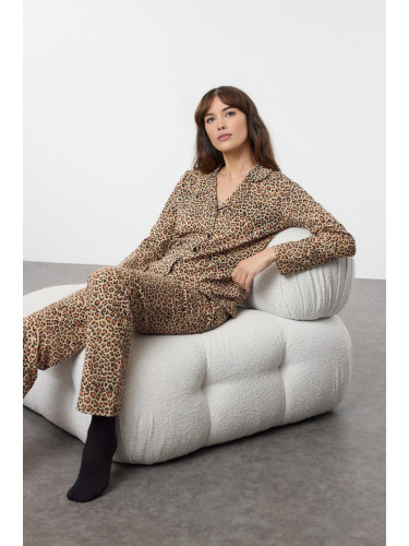 Trendyol Brown Cotton Leopard Patterned Knitted Pajama Set