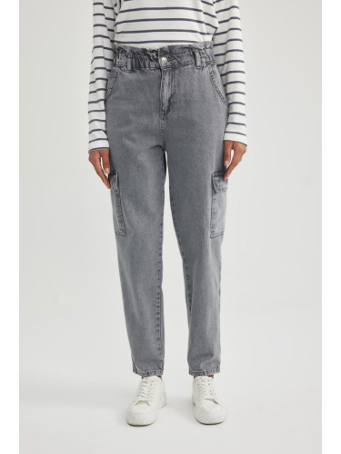 DEFACTO Paperbag Cargo High Waist Ankle Length Jean Washed Trousers