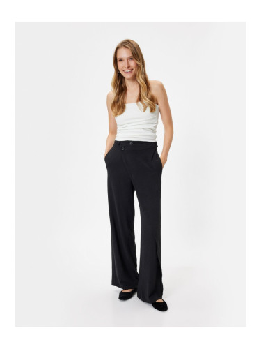 Koton Wide Leg Double Breasted Trousers with Pockets Standard Waist