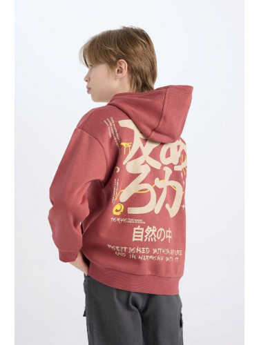 DEFACTO Boy Oversize Fit Wide Mold Back Printed Hooded Sweatshirt