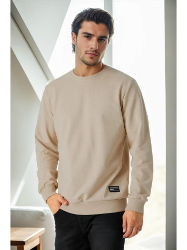 64602 Dewberry Basic Crew Neck Mens Sweatshirt-BEIGE