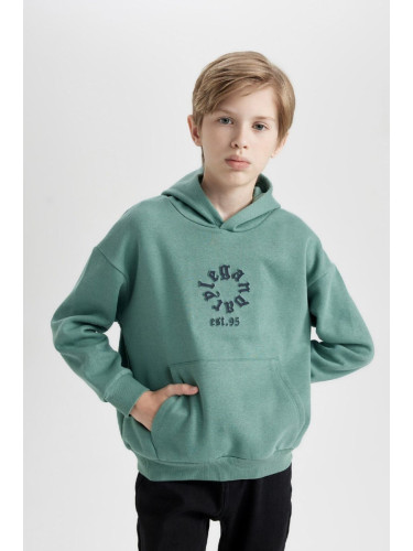 DEFACTO Boy Green Oversize Fit Wide Mold Hooded Pocket Thick Sweatshirt