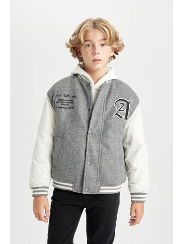 DEFACTO Boys College Collar Snap Closure Pocket Bomber Jacket