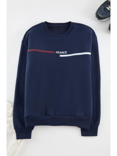 Trendyol Navy Blue Oversize/Wide Cut Fleece Inside/Warm Sweatshirt